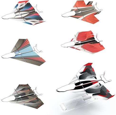 12 Color Paper Airplane Templates for POWERUP 4.0 2.0 Paper Plane Motor Kit | DIY Folding Sheets for Kids or Adults. 6 Different Airplane Designs. Includes 2 Waterproo Plane Templates and Display Stand