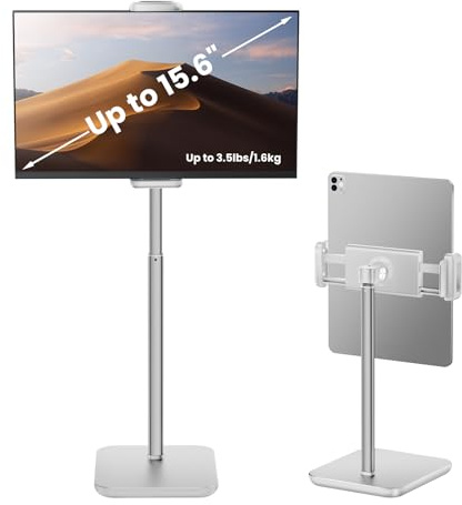 tounee Height Adjustable Tablet Stand, 3.5lb (1.6kg) Max Support, Up to 18 Tall, Slim Portable Monitors Stand Compatible with iPad Pro 12.9, Surface Pro, All 4.7-15.6 Devices-White