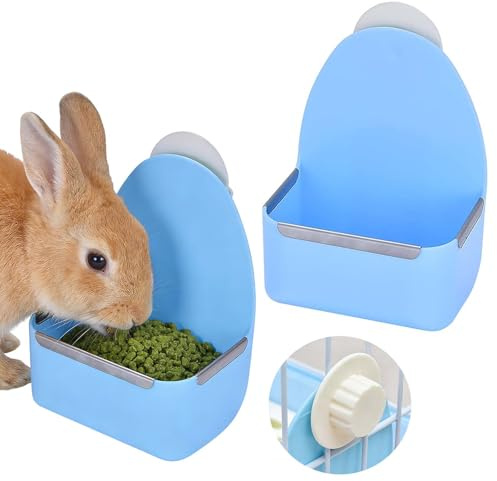 kathson Food and Water Bowl Cage Feeder for Rabbits Dish Feeder Removable Hanging Spill Proof Anti Bite for Rabbit, Guinea Pig, Chinchilla, Hamster, Ferret (Blue)