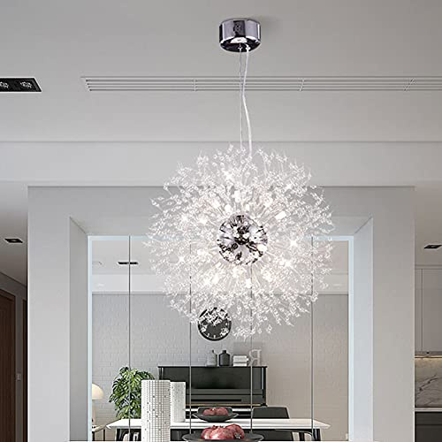 Puhui Modern Kronleuchter Kristalle, Modern Creative Feuerwerk Lampe Sputnik Hänge Leuchten, Löwenzahn Deckenlampe Höhenverstellbar, G9 Fassung Pendelleuchte für Schlafzimmer, Wohnzimmer, Esszimmer
