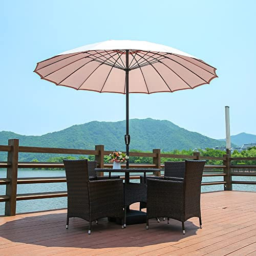 JJ Home Outdoor Sonnenschirm Shanghai, ø300cm,Orientalisches Design, Wasserdichter Terrassenschirm, Markttischschirm, Balkonschirm, 160 g Polyestergewebe, runder Sonnenschutz, Kurbelschirm