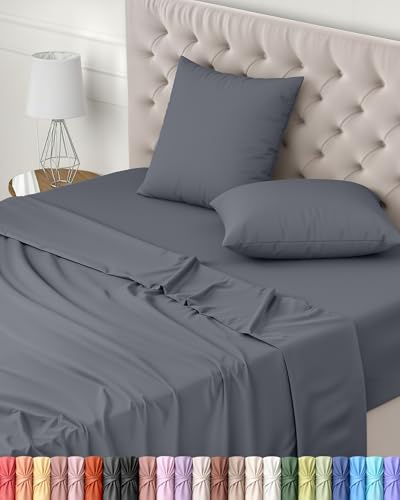 Utopia Bedding Parure de Lit 160x200, Draps de Lit 2 Personnes, Ensemble de Draps 4 Pièces, Polyester Microfibre, 1 Drap Housse 160x200, 1 Drap Plat 266x259 et 2 Taies d'oreillers 65x65, Gris