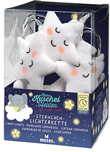 moses. Kleine Kuschelhelden Sternchen-Lichterkette, warmweiße LED-Lichterkette mit Sternen für Kinder,batteriebetrieben, Timerfunktion, 1,6 m Länge