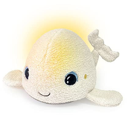 Pabobo Béluga Peluche Sommeil Veilleuse multicolore et berceuse et Bruits Blancs. Peluche super douce Oeko-tex. lavable (module déhoussable)