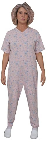 FERRUCCI COMFORT Pijama de Una Pieza para Salud con Sentimiento, Mangas Cortas, 1 Cremallera/Zip Detrás en la Parte Superior de Verano, XS