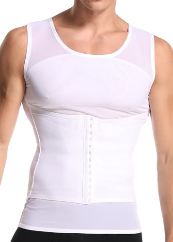 Vevarble Débardeur Homme Gaine Ventre Plat Contrôle Dessous de Maillot Shapewear avec Waist Trainer XL,Blanc