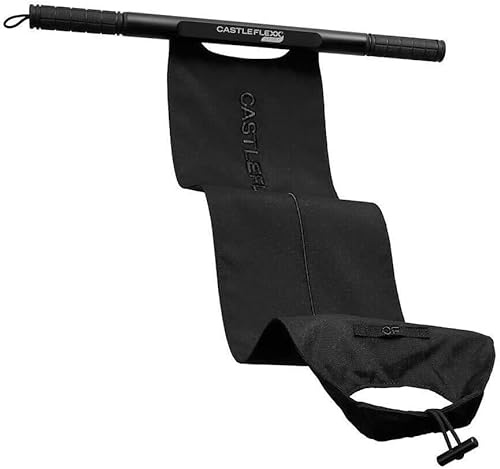 CastleFlexx Mobility and Full Body Strengthening Device | Non-Elastic Stretch Strap with Natural Premium Cork Handles for Stretching, Exercise, Physical Therapy, and Yoga | Height up to 5’9” Black