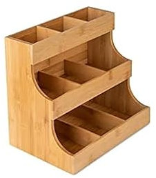 VAZZIC Estante de almacenamiento para bolsas de café, organizador vertical de bolsas de té, estante de especias de 3 niveles, práctica caja de té de madera, estante de madera para bolsas de té