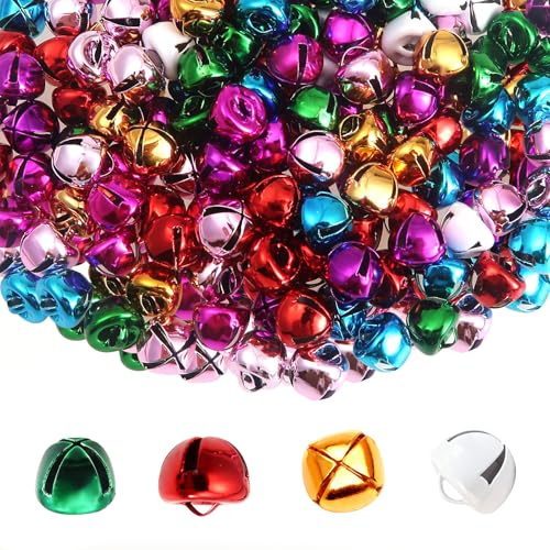 TOAOB 200pz 10mm Campanellini Sonagli Campanella Natalizie Colorate | Campanellini in Metallo, per Decorazioni Natalizie Compleanno Accessori Animali Matrimoni Artigianato Fai Da Te