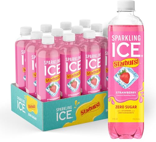 Sparkling Ice STARBURST Strawberry, Zero Sugar Flavored Sparkling Water, with Vitamins and Antioxidants, Low Calorie Beverage, 17 fl oz Bottles (Pack of 12)