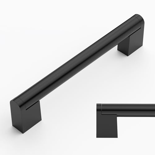 Amerdeco 10 Pack Matte Black Cabinet Pulls 5 Inch(128mm) Hole Centers Kitchen Cabinet Handles Cabinet Hardware Cupboard Handles Drawer Pulls AM004