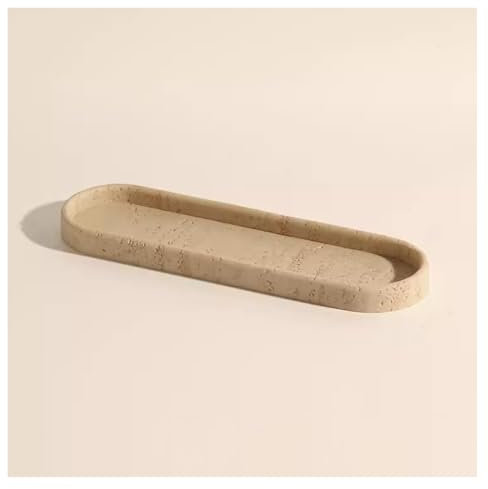 Qunine Travertin-Stein-Tablett, Badezimmer-Waschtisch-Tablett, Duftkerzenhalter, Diffusor-Tablett, Kosmetik, Schmuck, Teller, Heimdekoration (Farbe: Stil 2)
