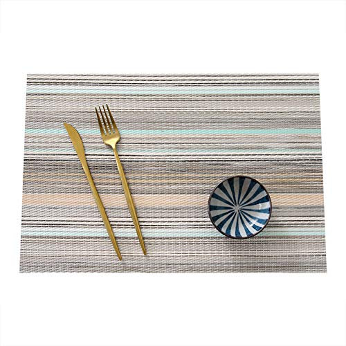 Manteles Individuales Plastico Rayas Azules Juego de 8 Manteles Individuales bajoplatos Aislante Calor Lino Antimanchas Antideslizantes decoración Mesa Comedor Cocina 45X30cm