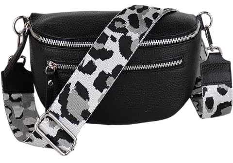 MIRROSI® Damen Bauchtasche Umhängetasche 27x14,5x8cm Damen, Made in Italy, aus Echtleder Tasche Echtes Leder, Brusttasche, Crossbody Bag,Bohemian Style (1 Tasche 2 Gurte)