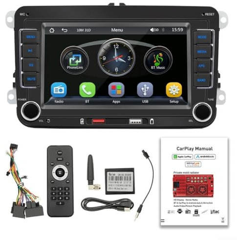 RDS - Radio de coche inalámbrica para CARPLAY JPEG, formato multimedia digital, 7, doble DIN, radio de coche con inalámbrico para CARPLAY para Golf 6