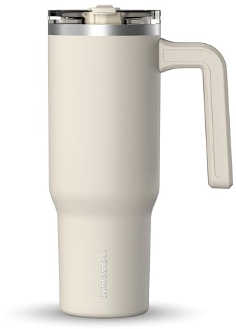 Hydrapeak Voyager 32 oz Tumbler with Handle and Straw Lid | Reusable Stainless Steel Water Bottle Travel Mug Cupholder Friendly | Insulated Cup (Stone)