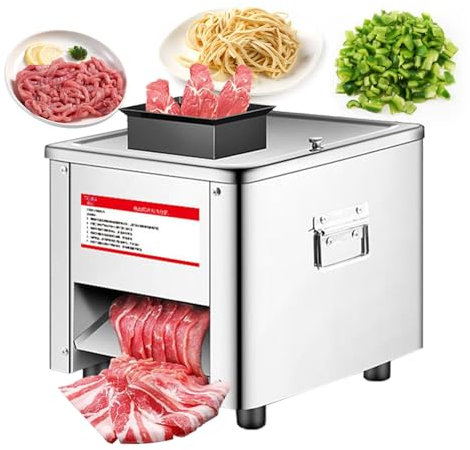 pealiritansemen Electric Meat Cutter Cutting Machine - Slicer Cube Shredded Meat - 850W 11 * 7cm Wide Feed Port - Stainless Steel Material - Chicken/Fish/Beef/Vegetable Slicer,10mm