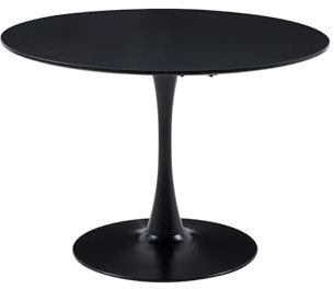 GrandCA HOME Moderner Runder Esstisch Schwarz 110 cm mit Säulenfuß im Tulpendesign, Mid-Century Freizeittisch für Küche, Esszimmer und Wohnzimmer