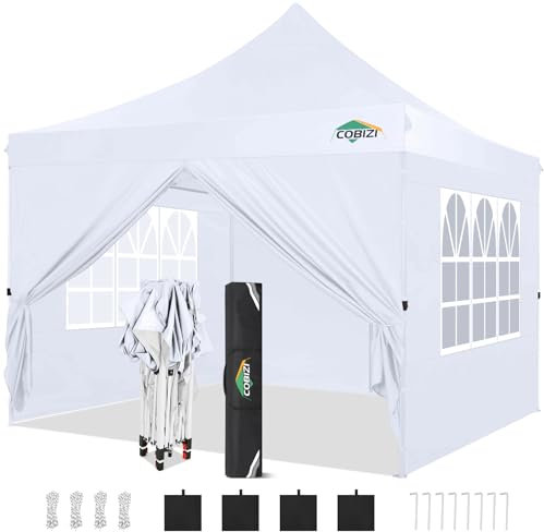 COBIZI Gazebo 3x3 Pieghevole Impermeabile con 4 Parti Laterali, UV 50+ Gazebo da Giardino Tenda Padiglione Pop up con 4 Sacchi di Sabbia, per Campeggio, Festival, Feste