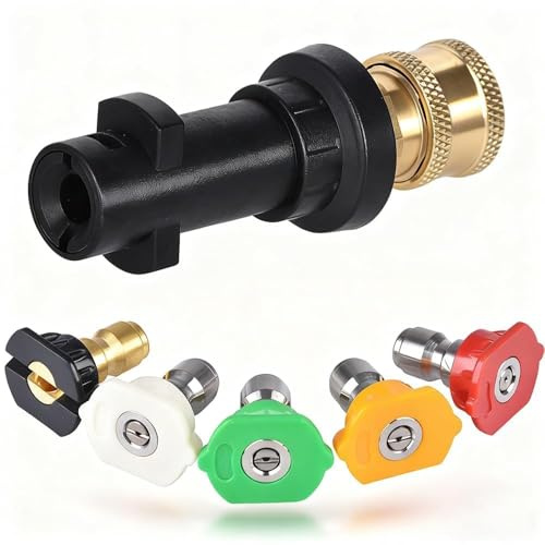Oiieco Pressure Washer Accessories for for Karcher K2 K3 K4 K5 K6 K7, 1/4'' Quick Connect Female Fitting Includes 5 Power Nozzle Tips Multiple Degree, Pressure Washer Adapter Kit