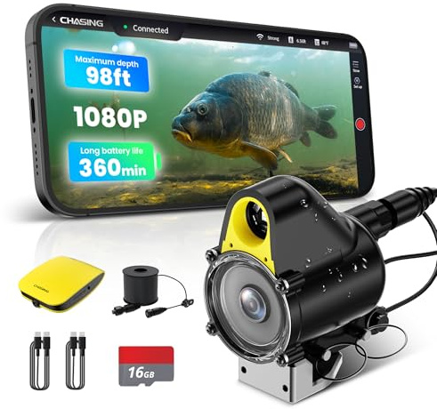 Chasing Canfish CF1 Unterwasser-Angelkamera-Set, 1080P Full HD, tragbarer Video-Fischfinder, App-Fernbedienung, Echtzeitbeobachtung, Angelkamera mit Infrarotlicht für Meer, See, Boot, Eisfischen
