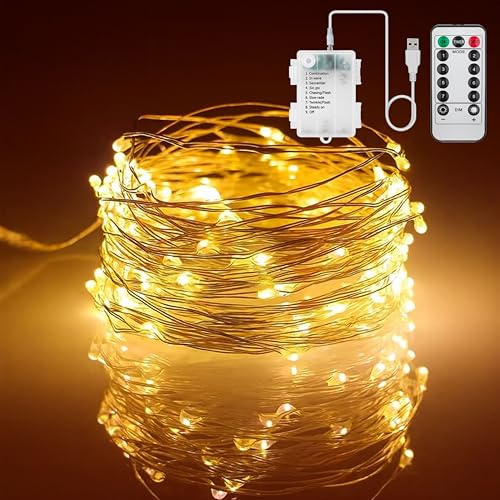 Hyperwell 1 Pack Dual Power Fairy Lights 10M 100 LED – Battery & USB Operated String Lights with Remote, 8 Modes, Waterproof Indoor Outdoor Lights for Easter Decor, Christmas & Wedding (Warm White)