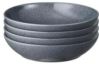 Denby - Dark Grey Speckle Set of 4 Pasta Bowls - 1050ml Capacity - Dishwasher & Microwave Safe, Oven Proof Stoneware Dishes for Dinner, Lunch, Noodles, Rice - Ceramic Chip Resistant for Everyday Use