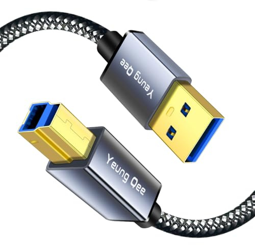 Yeung Qee USB 3.0 A to B Cable 6M,Nylon Braided USB 3.0 Cable Type A Male to B Male Printer Cable Compatible with Docking Station, External Hard Drivers, Scanner and More (6M)