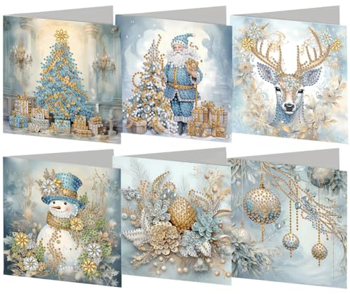 Demiawaking DIY 5D Diamond Painting Weihnachtskarten mit Umschlag, 5D Diamant Malerei Grußkarten Weihnachten Karten Geburtstag Karten Diamant Painting Geschenkkarten Weihnachtsdeko (F)