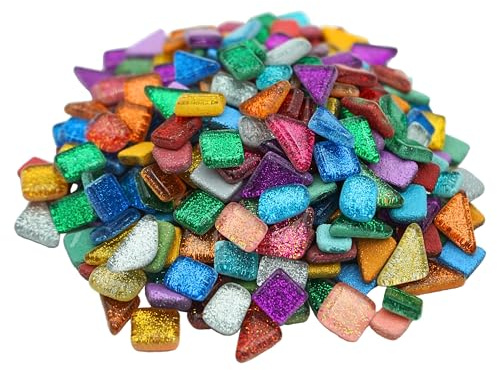 Yuvori Piastrelle per mosaico irregolari con cristalli glitterati, 0,5 kg, per bambini e adulti, stile moderno, colori vivaci, fai da te per bagno, soggiorno, cucina, balcone, (colori misti)