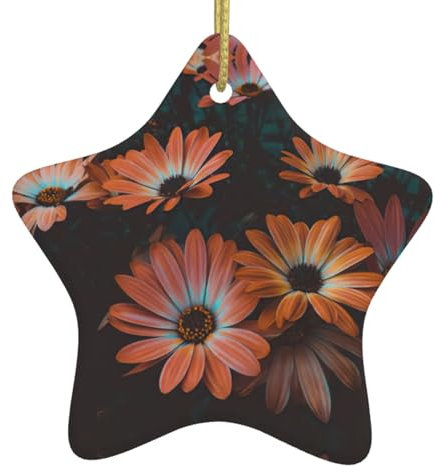 Oranger Chrysanthemen-Druck, Weihnachtsdekoration, charmante Keramik-Hängeornamente für Weihnachtsbäume, personalisierter Stern