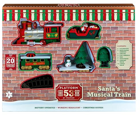 Premier Decorations 20 Piece Musical Train Set with Christmas Sounds - Battery Operated - Children's Toy Train Set for Christmas