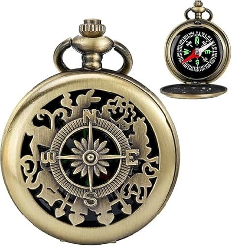 JINJUMEI Multifunktionale Taschenuhr, Offener Survival-Kompass für Herren, Kompass Outdoor mit Metallketten, Navigation Kompass,Portable Taschenkompass, Taschenuhr-Kompass für Navigation im Freien