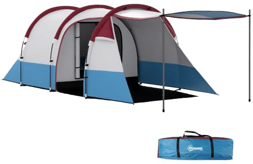 Outsunny 2 Man Camping Tent Tunnel Large 420L x 200W x 150H cm | Bedroom, Living Room and Porch, Sewn-in Groundsheet, Portable with Bag, for Fishing Hiking Festival