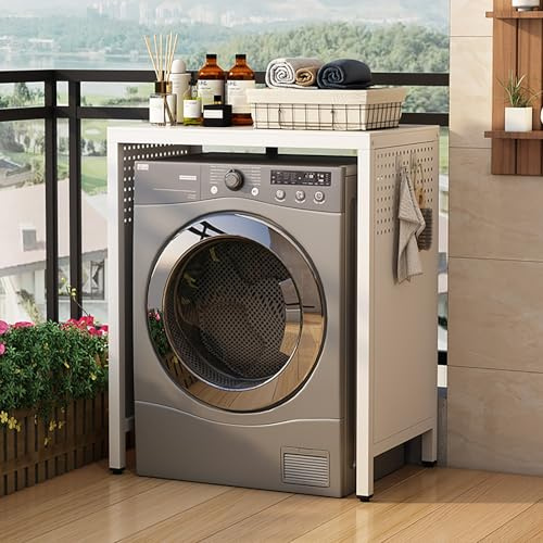 Support Empilable Pour Lave-Linge Et Sèche-Linge Avec Étagère,Meuble Étagère De Rangement Dessus Machine À Laver,Support De Rangement Pour Buanderie,Économie D'espace,Pour Toilettes Et Buanderie(White