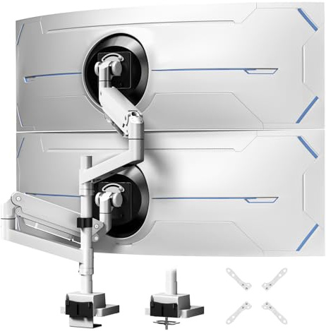 24-57 Zoll Dual Vertikale Monitorhalterung, Gewicht bis zu 26,9 kg, Weiß | Premium-Aluminium, extra hoch/breit verstellbar, robuster Schreibtisch-Monitorarm für 2 Monitore, VESA 75 x 75-200 x 200 mm