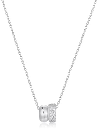 PHNIBIRD Silber Kette Damen Doppelring Anhänger Halskette mit Zirkonia Stein Geschenke für Frauen