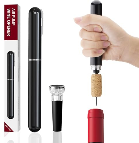 Tycoonest 2-en-1 Tire-Bouchon Pompe à Air, Ouvre Bouteille avec Coupe-Capsule et Bouchon Bouteille, Portable Vin Accessoire pour Voyage, Fête, Mariage, Cadeau pour les Amateurs de Vin - Noir