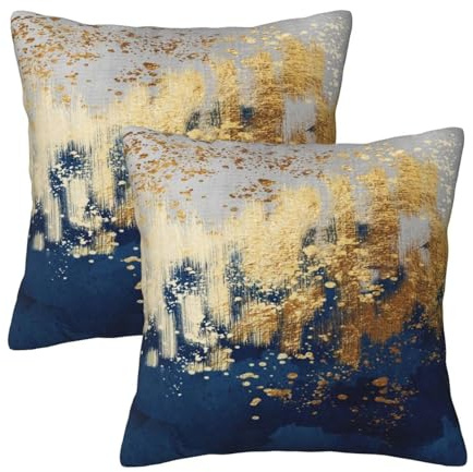 Weiscode Navy Blue and Gold Pillow Covers 18 x 18 inch Set of 2 Decorative Cushion Covers Blue and Gold Square Pillowcases for Bedroom Sofa Home Decor