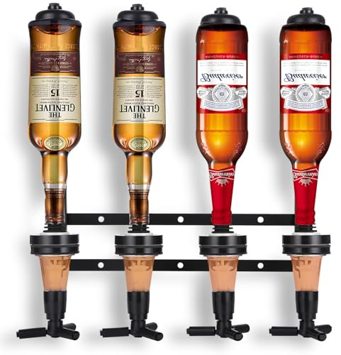 Bar Butler Flaschenhalter, Wand Montierter Flaschenhalter Für 4 Flaschen, Aluminium Flaschenhalter Dosierer Mit Tropfsicherung Und Dichtverschluss Für Cocktails, Bars Und Hausbar