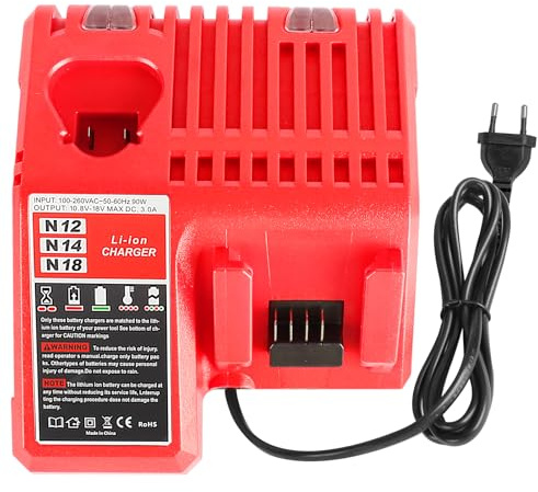 QUPERR 3A M12&M18 Rapide Chargeur pour Milwaukee M18/M12 Batteries | Compatible avec Milwaukee batteries 18V/12V, avec indicateur LED et protection multiple