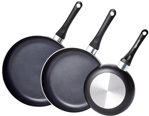 Amazon Basics Ceramic Non-Stick 3-Piece Frying Pan Set, 20.3cm, 25.4cm & 30.5cm, Black