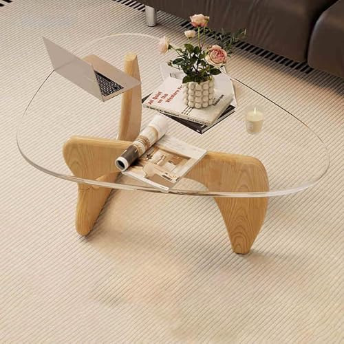LCBDYLR Table Basse en Verre Triangle Moderne, Style Milieu du Siècle, Table d’Appoint avec Base en Bois, Table Minimaliste pour Salon ou Bureau à Domicile Ｆ S