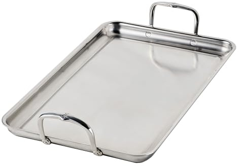 Hestan Provisions Tri-Ply Stainless Steel Double Burner Griddle, 21x13-Inch, with Drip Drain, Induction Compatible