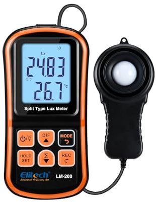 Elitech Luxmètre numérique avec mesure de la température - 0-20000 lux / 0-20000 FC, sélection automatique de la plage, fonction mémoire, rétroéclairage, plusieurs modes de mesure, appareil de mesure