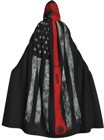 Capa con capucha de hacha de bombero con estampado de bandera de línea roja para hombres y mujeres, capa medieval para disfraces de cosplay