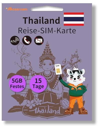Thailand-Daten-SIM-Karte, 5 GB Highspeed-5G/4G-LTE-Festnetzdaten, für 15 Tage – Prepaid, Keine versteckten Gebühren – Ideal für Touristen und Geschäftsreisen