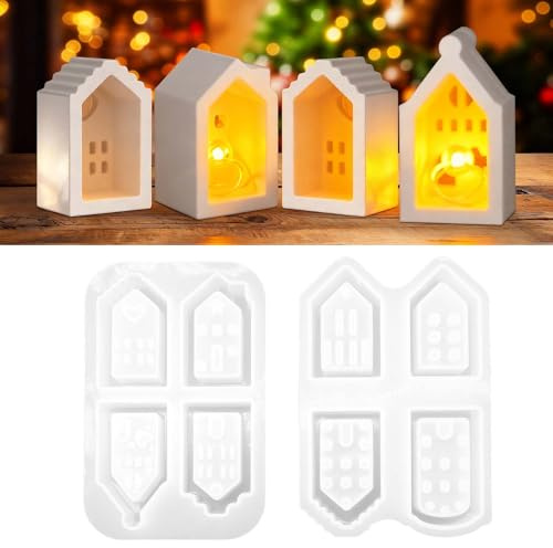 Scettar 8 Stück Silikonformen Gießformen Häuser, Silikonform Haus Silikon Formen Zum Gießen Ostern Mini Häuser Gießformen Silikon Häuser für DIY Weihnachten (8)