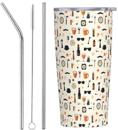 Vaso de cerveza con diseño de reloj con tapa y popote, vasos aislados de acero inoxidable de 20 onzas, vaso de café personalizado, botella de agua