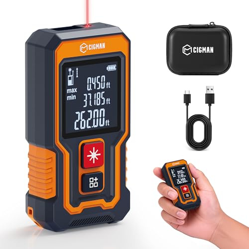 CIGMAN Télémètre Laser 80 m, mètre Laser Compact Rechargeable USB-C 300 mAh, Outil de Laser Mesure pour Longueur, Surface, Volume et Pythagore, référence Avant/arrière
